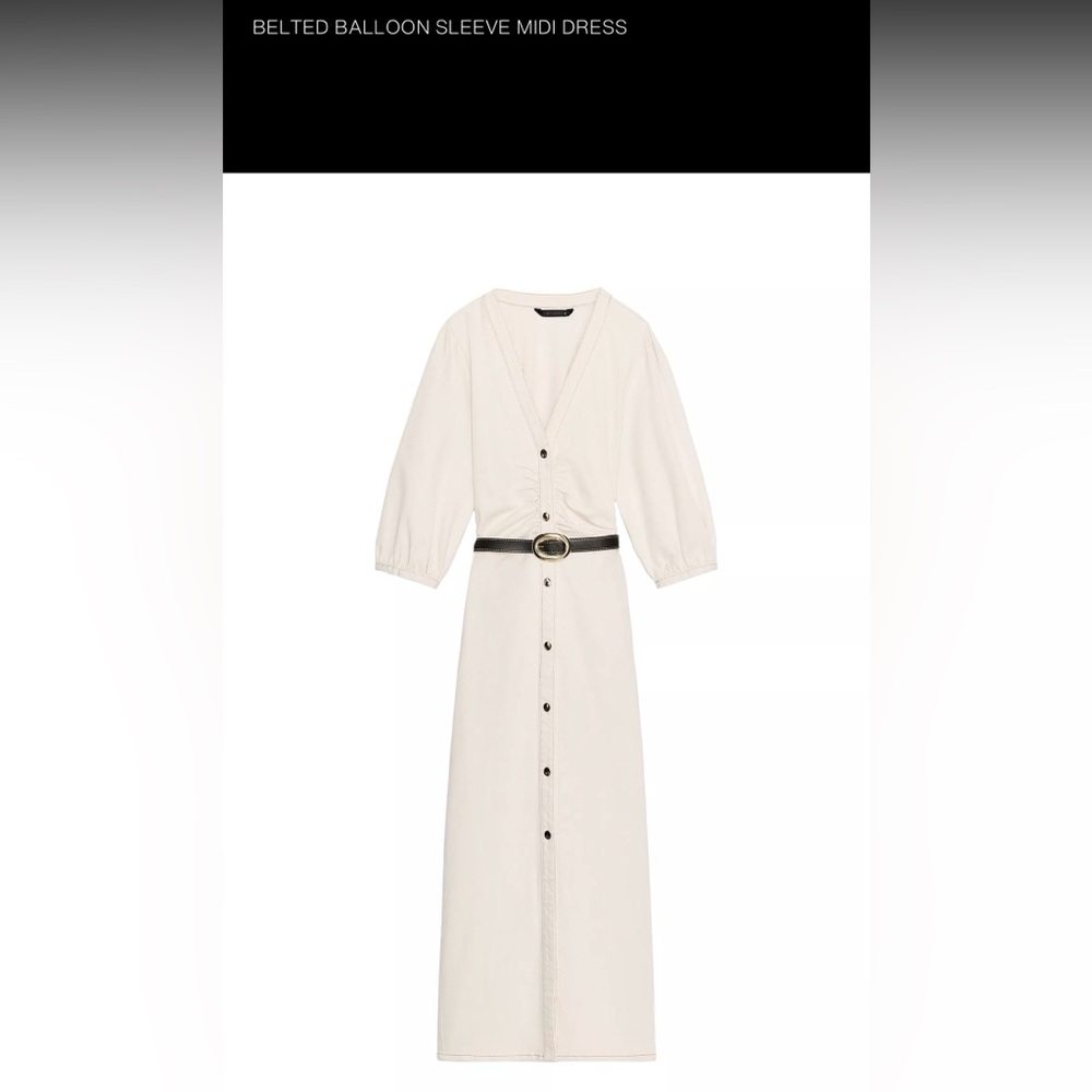 Zara Cream Button-Front Maxi Dress with Puff Sleeves